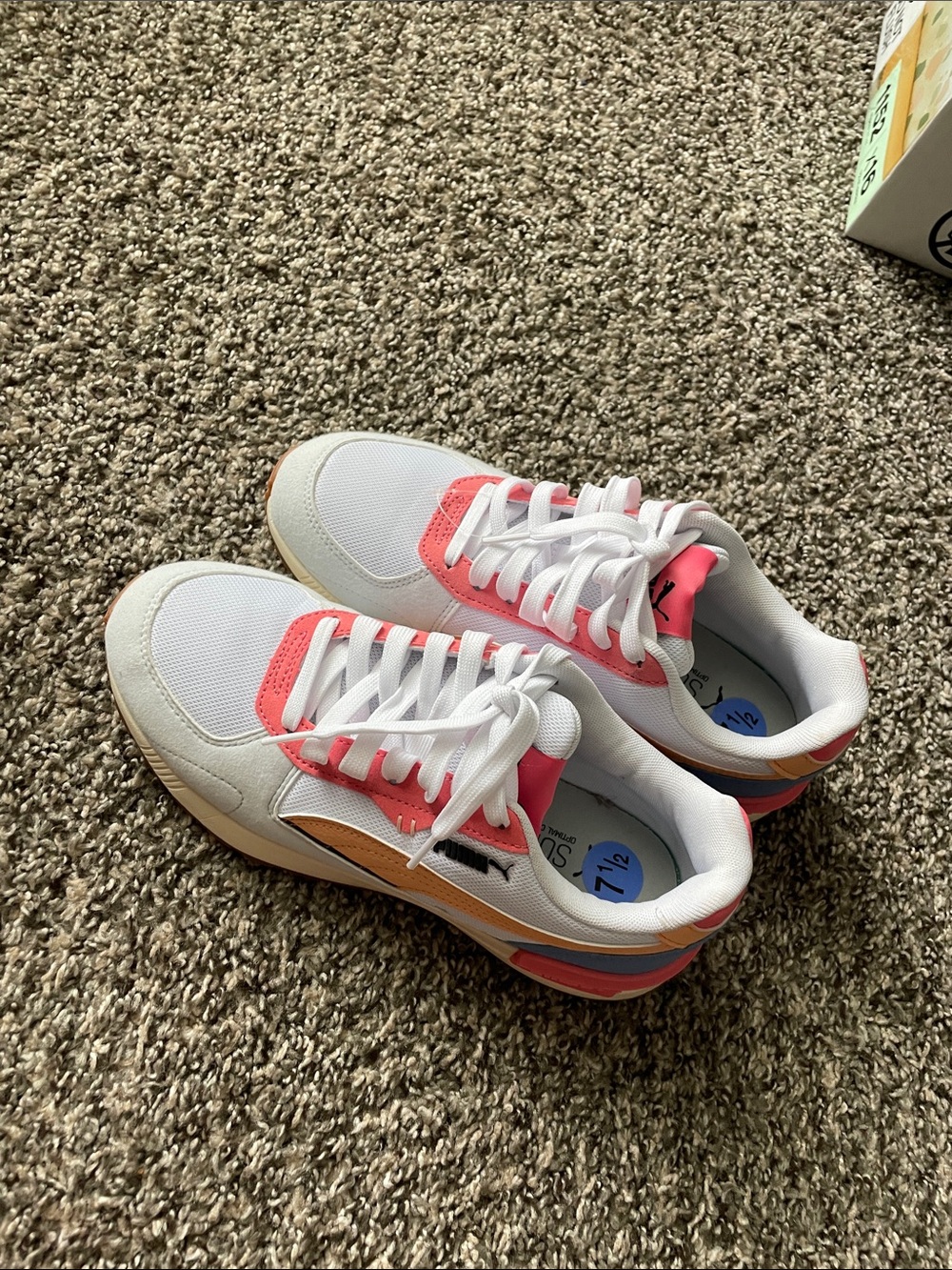 Puma White Sneakers with Peach, Pink and Blue Accents - Picture 2 of 4